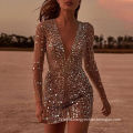 Long Sleeve Sequined Mini Women Wedding Evening Dress